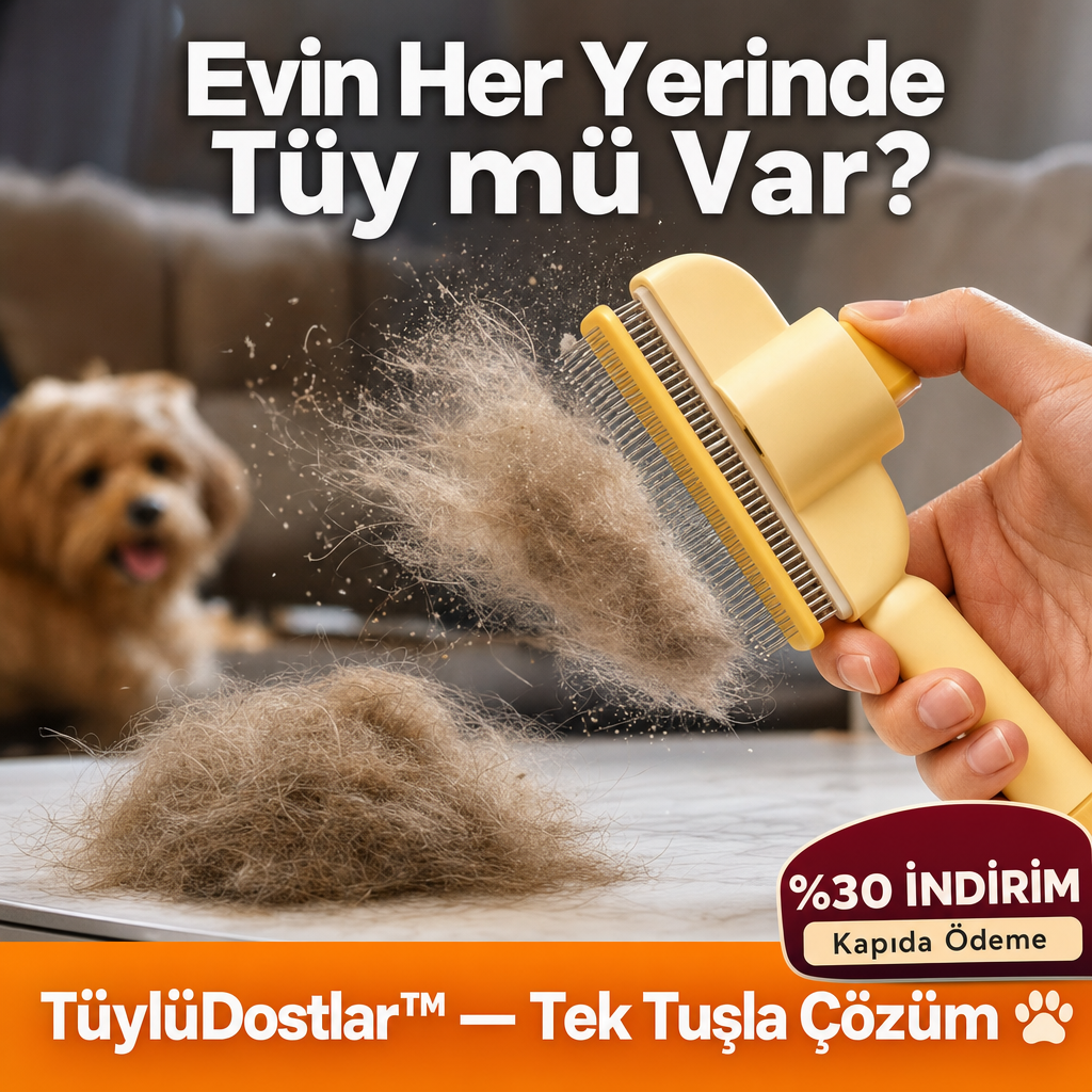 TüylüDostlar™ Basmalı Kedi & Köpek Tarağı — Tek Tuşla Temizlenir, Düğüm Açıcı, Tüy Dökülme Önleyici